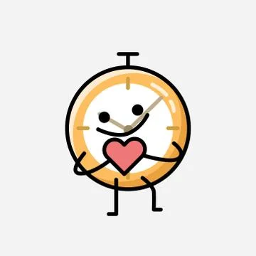 Cute Clock Mascot Vector Character in Flat Design Style 스톡 일러스트