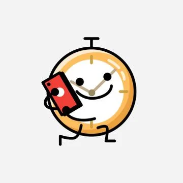 Cute Clock Mascot Vector Character in Flat Design Style Stockillustratie