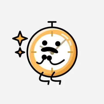 Cute Clock Mascot Vector Character in Flat Design Style 스톡 일러스트