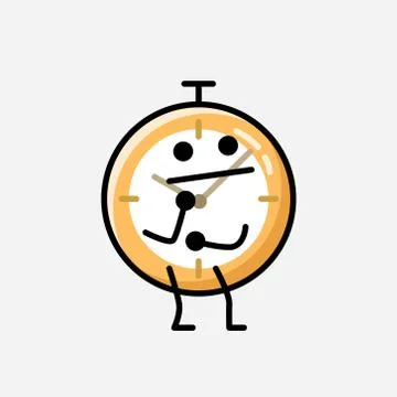 Cute Clock Mascot Vector Character in Flat Design Style Stock Illustration