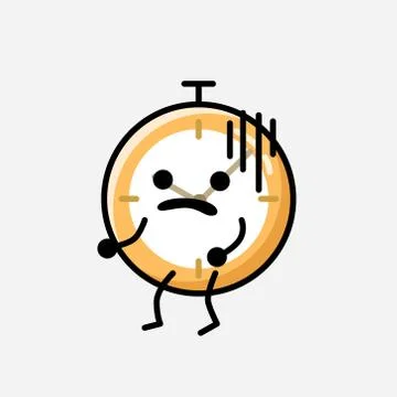 Cute Clock Mascot Vector Character in Flat Design Style Stock Illustration