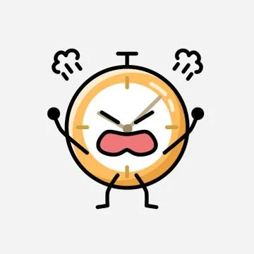 Cute Clock Mascot Vector Character in Flat Design Style Stock Illustration