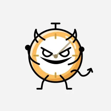 Cute Clock Mascot Vector Character in Flat Design Style Stock Illustration