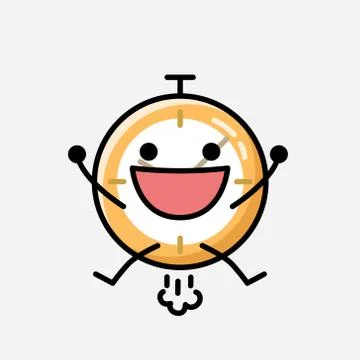 Cute Clock Mascot Vector Character in Flat Design Style イラスト素材