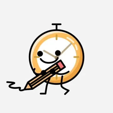 Cute Clock Mascot Vector Character in Flat Design Style イラスト素材