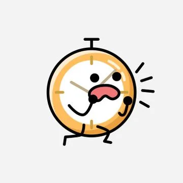 Cute Clock Mascot Vector Character in Flat Design Style Stock Illustration