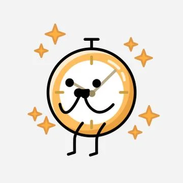 Cute Clock Mascot Vector Character in Flat Design Style Stock Illustration
