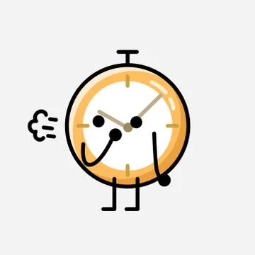 Cute Clock Mascot Vector Character in Flat Design Style イラスト素材
