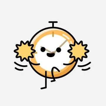 Cute Clock Mascot Vector Character in Flat Design Style Stock Illustration