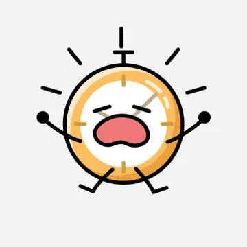 Cute Clock Mascot Vector Character in Flat Design Style Stock Illustration