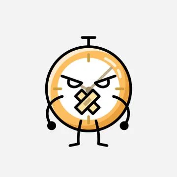 Cute Clock Mascot Vector Character in Flat Design Style Illustrazione stock