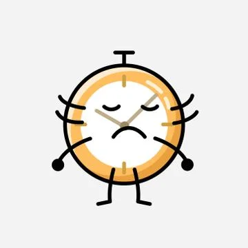 Cute Clock Mascot Vector Character in Flat Design Style Stock Illustration