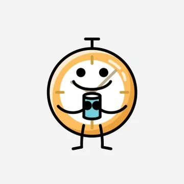 Cute Clock Mascot Vector Character in Flat Design Style Stock Illustration