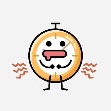 Cute Clock Mascot Vector Character in Flat Design Style Stock Illustration
