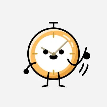 Cute Clock Mascot Vector Character in Flat Design Style 스톡 일러스트