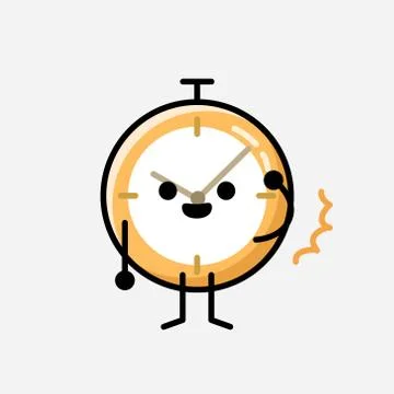 Cute Clock Mascot Vector Character in Flat Design Style イラスト素材