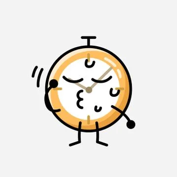 Cute Clock Mascot Vector Character in Flat Design Style 스톡 일러스트