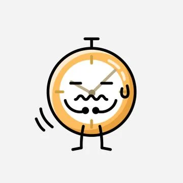 Cute Clock Mascot Vector Character in Flat Design Style Stock Illustration