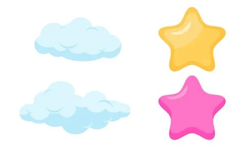 Cute Cloud And Star Elements For Kids Projects And Soft Decorative Themes 스톡 일러스트