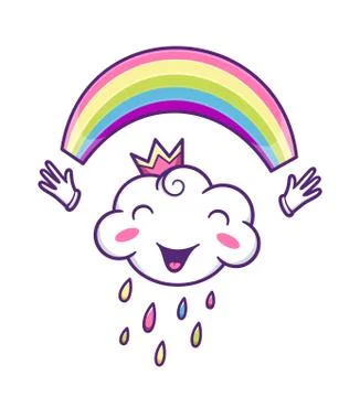 Cute cloud character with colorful rainbow Stock Illustration