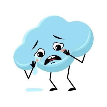 Cute cloud character with crying and tears emotion Stock Illustration