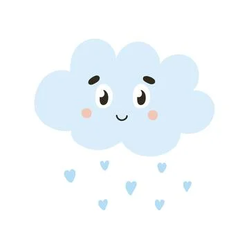 Cute cloud character with heart shape rain drops, design element for spring Stock Illustration