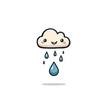 Cute cloud character with raindrops smiling adorably expressing joy in simp.. Stock Illustration