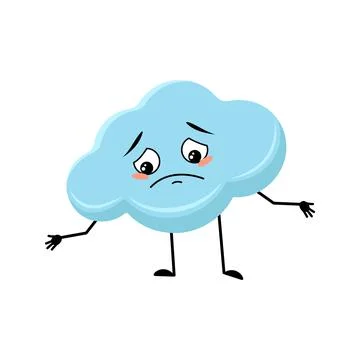 Cute cloud character with sad emotions Stock Illustration