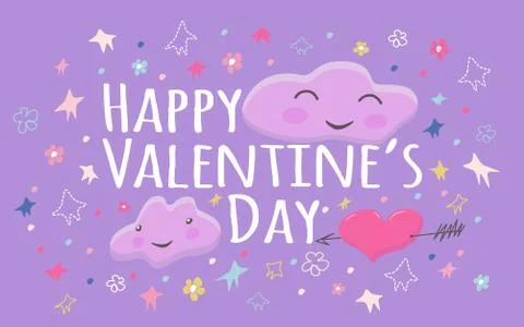 Cute cloud characters with face, heart pierced by an arrow Stock Illustration