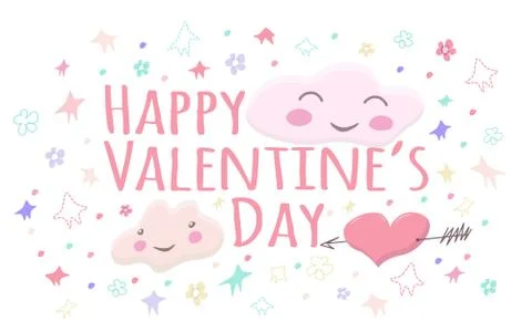 Cute cloud characters with face, heart pierced by an arrow Stock Illustration