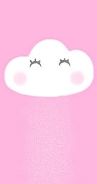 A cute cloud with closed eyes, drawn in pastel colors on a pink background Stock Illustration