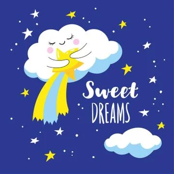 Cute cloud with comet and stars in space. Stock Illustration