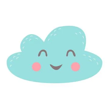 Cute cloud with happy smiling face. Funny baby character. Childish flat color Stock Illustration