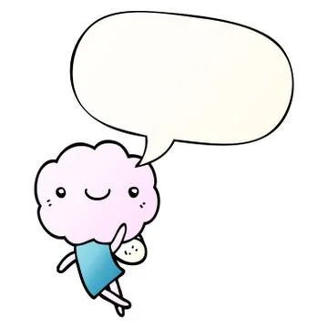 Cute cloud head creature and speech bubble in smooth gradient style Stock Illustration