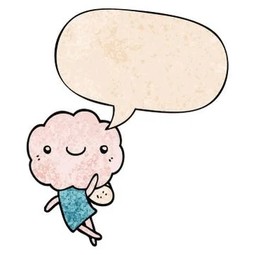Cute cloud head creature and speech bubble in retro texture style Stock Illustration