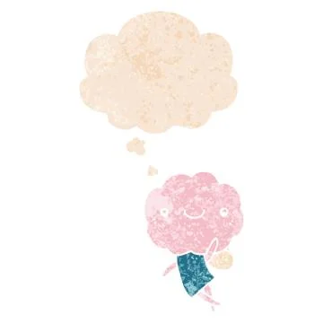 Cute cloud head creature and thought bubble in retro textured style 스톡 일러스트