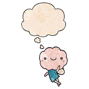 Cute cloud head creature and thought bubble in grunge texture pattern style Stock Illustration