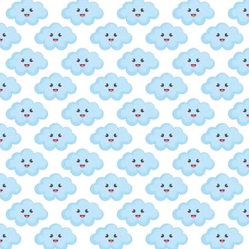 Cute cloud kawaii character pattern Stock Illustration
