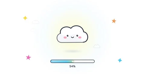 Cute cloud loading animation shows progress from 0 to 100 percent. Kawaii w.. Stock Footage 346616465
