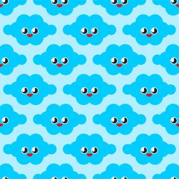 Cute Cloud pattern. funny clouds cartoon style background. Baby cloth texture Stock Illustration