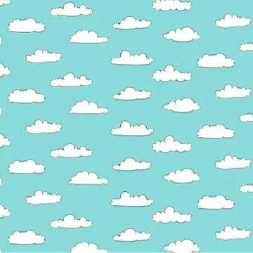 Cute Cloud Patterns With Blue Background. 스톡 일러스트