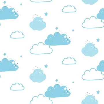 Cute Cloud Seamless Pattern blue and white vector background Stock Illustration