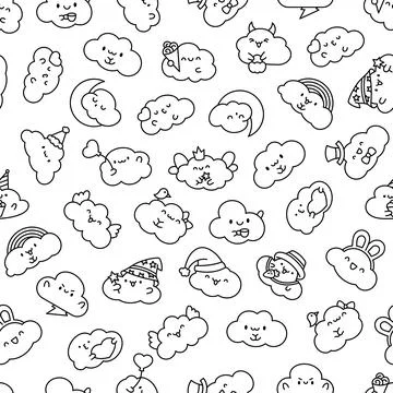 Cute cloud. Seamless pattern. Coloring Page. イラスト素材