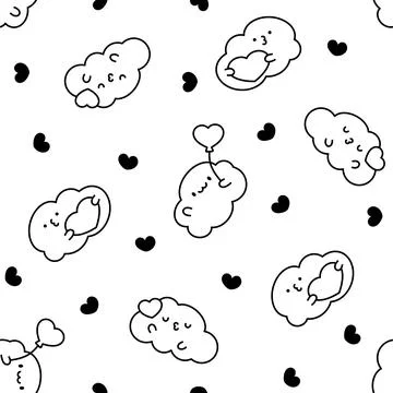 Cute cloud. Seamless pattern. Coloring Page. Stock Illustration