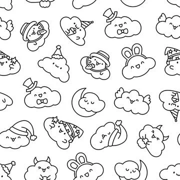 Cute cloud. Seamless pattern. Coloring Page. Stock Illustration
