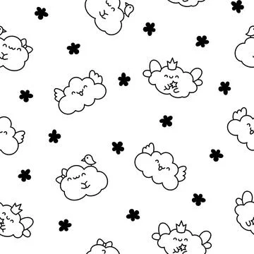 Cute cloud. Seamless pattern. Coloring Page. Illustrazione stock