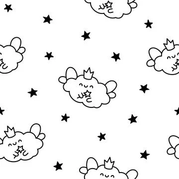 Cute cloud. Seamless pattern. Coloring Page. Stock Illustration