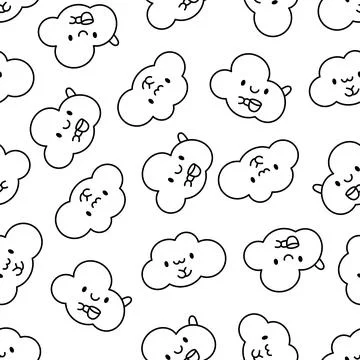 Cute cloud. Seamless pattern. Coloring Page. Stock Illustration