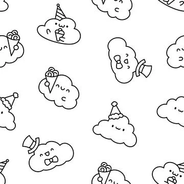 Cute cloud. Seamless pattern. Coloring Page. Stock Illustration