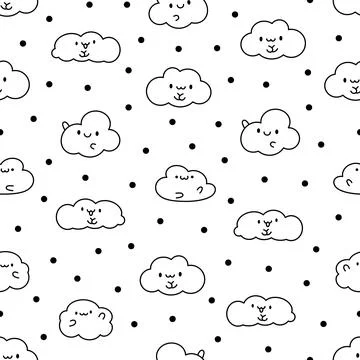 Cute cloud. Seamless pattern. Coloring Page. Stock Illustration